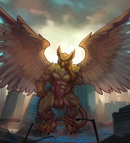 abs anthro backlighting balls beak biceps brown_body brown_fur building building_destruction city claws crush destruction erection feathered_wings feathers feet fur genitals house humanoid_genitalia humanoid_penis light looking_at_viewer macro male muscular muscular_anthro muscular_male nude outside paws pecs penile penis sitting_on_building sky solo tail toes wings blazingifrit mythology carpo avian gryphon mythological_avian mythological_creature lighting