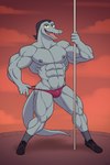 abs anthro biceps clothing cloud dancing dark_hair dusk male muscular neck_muscles nipples pecs pole pole_dancing quads red_clothing red_thong red_underwear smile solo tail teeth thong triceps underwear undressing_self yellow_eyes xun4 disney star_vs._the_forces_of_evil toffee_(svtfoe) lizard reptile scalie septarian 2:3 hi_res