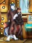 anthro clothed clothing duo female fur male police police_uniform smile tardis uniform fuzzycoma british_broadcasting_corporation doctor_who amy_pond sebastian_(okamiluver) tashi_(okamiluver) the_doctor_(doctor_who) ailurid canid canine mammal red_panda digital_media_(artwork) hi_res