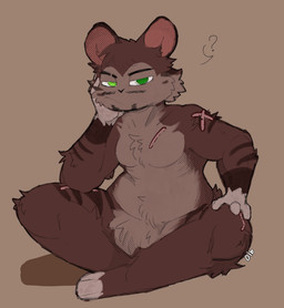 anthro beard belly brown_background brown_body brown_fur crossed_legs crosslegged_pose facial_hair fluffy fur green_eyes grumpy hand_on_head hand_on_leg heterochromia looking_at_viewer male mustache nude question_mark scar simple_background sitting slightly_chubby slightly_chubby_male solo text vasarat224 cricetid hamster mammal rodent artist_name colored digital_media_(artwork) shaded signature watermark