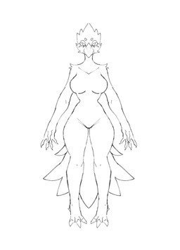 anthro big_breasts breasts claws curvy_figure featureless_breasts featureless_crotch female finger_claws hourglass_figure non-mammal_breasts solo toe_claws jmaf33r raven_(jmaf33r) avian bird corvid corvus_(genus) oscine passerine raven hi_res monochrome sketch