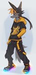 anthro black_nose clothed clothing fur hair male smile solo yellow_body yellow_fur hyilpi vi-bellum_(hyilpi) canid canine fox mammal 2022 digital_media_(artwork) hi_res