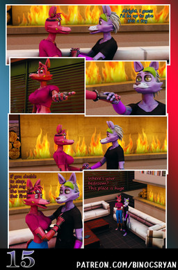 accessory anthro blue_clothing clothed clothing crossgender dialogue duo ear_piercing female fingers fire fireplace ftm_crossgender gradient_background green_hair hair headband laugh machine male male/female mtf_crossgender open_mouth piercing simple_background text binocszoomx10 disembowell_(modeler) red-eye_(modeler) five_nights_at_freddy's five_nights_at_freddy's:_security_breach scottgames steel_wool_studios fan_character fanmade_glamrock_foxy_(fnaf) glamrock_foxy_(fnaf) roxanne_wolf animatronic canid canine canis fox mammal robot wolf 3d_(artwork) comic digital_media_(artwork) english_text hi_res url