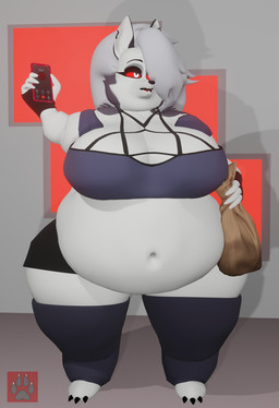 anthro belly belly_overhang big_belly big_breasts breasts expansion female huge_belly huge_breasts huge_thighs hyper morbidly_obese morbidly_obese_female navel obese obese_female overweight overweight_female solo tall thick_thighs weight_gain vep125 hellaverse helluva_boss mythology loona_(helluva_boss) canid canid_demon canine demon hellhound mammal mythological_canine mythological_creature 3d_(artwork) digital_media_(artwork) hi_res