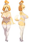 areola big_breasts biped breasts clothing eyebrows female fingers front_view garter_straps genitals hair huge_breasts legwear lingerie nipples open_mouth pussy side_view simple_background solo tail white_background smewed animal_crossing nintendo isabelle_(animal_crossing) canid canine canis domestic_dog mammal shih_tzu toy_dog 2024 digital_media_(artwork) hi_res