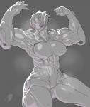 bodily_fluids breasts female muscular muscular_female muscular_humanoid not_furry solo sweat krekk0v digital_extremes tencent warframe hildryn_(warframe) alien humanoid tenno 2019 hi_res monochrome