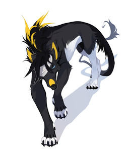black_body black_fur black_hair black_nose blue_eyes blue_sclera feral fur hair looking_at_viewer male mane quadruped shadow simple_background solo tail tail_tuft three-quarter_view tuft unsigned white_background white_body white_fur corzh77 canid mammal absurd_res full-length_portrait hi_res portrait