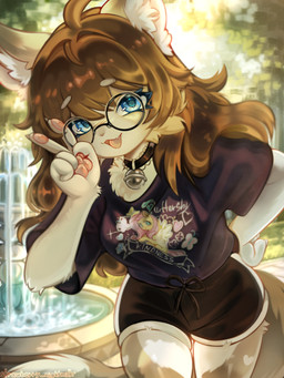 4_fingers anthro athletic_wear bell bell_collar black_bottomwear black_clothing black_collar black_shirt black_shorts black_topwear blue_eyes bottomwear breasts brown_body brown_hair cheek_tuft claws clothed clothed_anthro clothed_female clothing collar cute_fangs day detailed_background eyewear facial_tuft fangs feet female female_anthro fingers fluffy fluffy_tail fountain fur gesture glasses glistening grass gym_bottomwear gym_shorts hair hand_gesture hand_on_hip happy hotpants inner_ear_fluff leaning leaning_forward light long_hair looking_at_viewer multicolored_body open_mouth open_smile outside park pawpads paws pink_pawpads plant pose print_clothing print_shirt print_t-shirt print_topwear round_glasses shirt shorts smile smiling_at_viewer solo sportswear standing sunlight t-shirt tail tan_body tan_fur teeth text text_on_clothing text_on_shirt text_on_topwear toes topwear tree tuft v_sign water wearing_glasses white_body white_fur yellow_body strawberrynightmilk friendship_is_magic hasbro my_little_pony fluttershy_(mlp) domestic_cat felid feline felis mammal 3:4 absurd_res half-length_portrait hi_res portrait