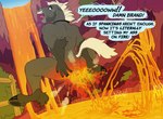 anthro bodily_fluids branded burning butt butt_on_fire dialogue fire hand_on_butt lava male nude pain solo speech_bubble tears text phillabuster lightning_(phillabuster) equid equine horse mammal digital_media_(artwork) english_text hi_res