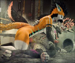 animal_genitalia animal_penis anthro bodily_fluids body_writing butt canine_genitalia canine_penis clothed clothing collar cum degradation degrading_tattoo detailed_background dirty dirty_feet duo erection feet fur genital_fluids genitals hair humiliation knot looking_pleasured male male/male male_penetrating markings multicolored_body multicolored_fur musk nude open_mouth outside peeing peeing_inside penetration penis public public_nudity public_sex public_use saliva saliva_string sex slave smile smoke street submissive tail tail_markings tattoo tongue urine urine_in_ass watersports writing_on_butt lill_esp lill_espion canid canine fox mammal rexouium 3d_(artwork) absurd_res blender_(artwork) digital_media_(artwork) hi_res widescreen