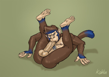 5_fingers anthro anus areola balls big_penis brown_body butt erection feet fellatio fingers flexible fur genitals humanoid_genitalia humanoid_penis legs_above_head male masturbation nipples nude open_mouth oral oral_masturbation oral_penetration pecs penetration penile penile_masturbation penis prehensile_feet sex simple_background soles solo spread_legs spreading tail toes kahlu haplorhine mammal monkey primate digital_media_(artwork)