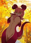 amber_eyes anthro areola autumn breasts female fur genitals hair holding_breast looking_at_viewer multicolored_body multicolored_fur nature nipples open_mouth pink_hair pussy red_body red_fur solo two_tone_body two_tone_fur kuramichan mara_(gunmouth) dorukolorukalai mammal 2020 absurd_res hi_res