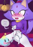 anthro blaze_the_cat blush bodily_fluids breast_grab breasts clothed clothing dialogue drooling english_text fangs female fingering grope hand_on_breast hi_res hypnosis kneeling masturbation mind_control nipple_outline open_mouth ringed_eyes saliva saltorii sega shaking solo sonic_the_hedgehog_(series) sweat teeth text trembling vaginal vaginal_fingering watermark