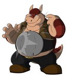 2024 4_fingers absurd_res anthro armadillo belly big_belly bottomwear brok_the_investigator brown_body clothing cowcat_games fingers glassesgator hi_res humanoid_hands male mammal matt_(brok_the_investigator) official_art overweight overweight_male pants smile solo xenarthran