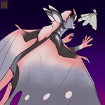 anthro bald_tail bat_wings duo female feral flying hair membrane_(anatomy) membranous_wings nude open_mouth pink_hair tail wings yellow_sclera foxenawolf arthropod insect lepidopteran mammal moth 1:1 adversarial_noise