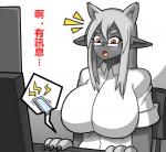 big_breasts breasts chinese_text clothed clothing dialogue dr.bug female hair hi_res humanoid mammal solo text tora_chitose translated