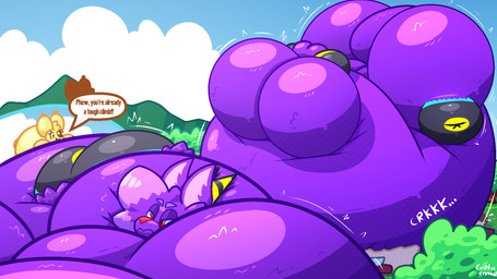 air_inflation belly belly_expansion big_belly big_breasts bodily_fluids breasts dialogue expansion featureless_breasts fur hair horn huge_belly huge_breasts hyper hyper_belly hyper_breasts hyper_inflation immobile inflation lying lying_on_another lying_on_self motion_lines on_front onomatopoeia power_balloon purple_body purple_fur purple_hair sound_effects sweat text exoticcrystal mario_bros nintendo exotic_krystal poppi_(exoticcrystal) 16:9 2025 artist_name english_text hi_res widescreen
