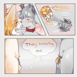 2_horns anthro anthro_on_anthro antlers balls blonde_hair blush blush_lines bodily_fluids chastity_cage chastity_device chastity_device_only cloven_hooves collar collar_only countershading dialogue digitigrade drooling duo ear_piercing ear_stud eyes_closed femboy femboy/femboy french_kissing fur fur_markings gay_denial genitals gold_(metal) gold_chastity_cage gold_chastity_device grey_body grey_fur grey_genitals grey_hair hair heart_symbol hooves horn kissing leg_tuft long_hair long_tail looking_at_another looking_at_partner male male/male male_anthro markings metal_chastity_cage monotone_body monotone_fur monotone_hair multicolored_body multicolored_fur mutual_chastity no_homo nub_chastity_cage nude nude_anthro nude_male open_mouth orientation_play penis piercing question_mark questioning_sexuality red_collar red_genitals saliva saliva_on_tongue saliva_string shy simple_background sloppy_kiss small_penis solid_chastity_cage speech_bubble standing stud_piercing tail tan_body tan_genitals text tongue tongue_out translucent tuft two_tone_body two_tone_fur unguligrade wearing_chastity_cage wearing_chastity_device wearing_collar white_body white_fur keshunya gooddeer yuki_(yuki784) canid canine canis deer fennec_fox fox mammal new_world_deer reindeer true_fox 1:1 2025 absurd_res comic digital_media_(artwork) english_text hi_res