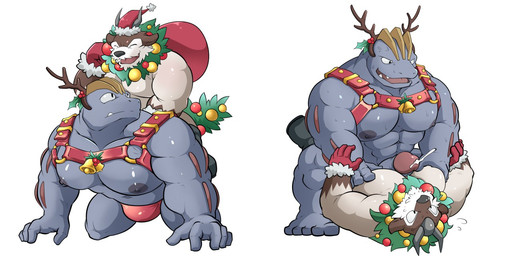 5_fingers 5_toes abs accessory all_fours anthro antlers bell black_nose bodily_fluids brown_body brown_fur bulge christmas_clothing christmas_headwear clothing cum duo erection eye_contact eyes_closed feet fingers fur genital_fluids genitals gloves grey_body grey_skin hand_on_chest handwear harness hat headband headgear headwear holidays horn looking_at_another lying male male/male male_on_bottom male_on_top multicolored_body multicolored_fur muscular muscular_male nipples nude on_back on_bottom on_top open_mouth orgasm pecjob pecs penis pokemorph santa_hat sex simple_background speedo straddling swimwear toes two_tone_body two_tone_fur white_background white_body white_fur maldu christmas nintendo pokemon generation_1_pokemon generation_6_pokemon gogoat humanoid machoke mammal pokemon_(species) 2:1