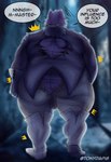 anthro balls belly big_belly chest_tuft clothing fangs fur genitals jacket male male/male muscular muscular_anthro muscular_male overweight overweight_anthro overweight_male purple_body purple_clothing purple_topwear simple_background solo teeth text thick_thighs topwear torn_clothing tuft whiskers tonydapig fear_&_hunger_2:_termina fear_and_hunger pocketcat_(fear_&_hunger) rher domestic_cat felid feline felis mammal absurd_res colored digital_media_(artwork) hi_res