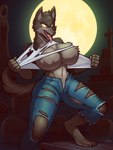 anthro big_breasts breasts clothing female fluffy_breasts huge_breasts moon solo torn_clothing blazbaros mythology canid canine mammal mythological_canine mythological_creature were werecanid werecanine werewolf 3:4 hi_res