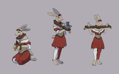 anthro arm_spreader barefoot bell breasts claws cleavage clothed clothing corset digitigrade dress eyes_closed feet female finger_claws flower_garland frilly frilly_clothing frilly_dress fully_clothed holding_object kneeling leggings legwear lingerie medieval_clothing neckband neckwear red_clothing restraints shrew's_fiddle simple_background solo spreader_bar standing stocks three_frame_image toe_claws topwear white_clothing yoke_(restraint) garbagegarage lagomorph leporid mammal rabbit 2024 digital_media_(artwork) hi_res