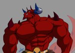 abs anthro belt biceps blue_eyes blue_horn horn male muscular muscular_anthro muscular_male pecs red_body red_skin solo spikes teeth underbite vein veiny_muscles yongdasom chaotic chaor demon demon_humanoid humanoid