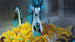 16:9 anthrope_arts asian_mythology ayatan_sculpture black_body black_fur blue_eyes blue_glow blue_highlights claws dew_dragon digital_extremes digital_media_(artwork) dragon east_asian_mythology eastern_dragon evil_grin feral forma_(warframe) fur furred_dragon furred_scalie grin hair hi_res highlights_(coloring) hoard hoarding horn looking_at_viewer male mythological_creature mythological_scalie mythology scalie scheming simple_background smile solo teeth tencent warframe white_body white_fur widescreen