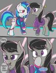 black_hair blue_hair clothing comic cutie_mark dialogue digital_media_(artwork) duo earth_pony english_text equid equine eye_contact fearingfun female feral friendship_is_magic fur grey_body grey_fur hair hasbro horn horse looking_at_another mammal multicolored_hair my_little_pony mythological_creature mythological_equine mythology octavia_(mlp) pony purple_eyes text two_tone_hair unicorn vinyl_scratch_(mlp) white_body white_fur