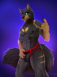 abs anthro clothing fur looking_at_viewer male muscular muscular_anthro muscular_male smile solo standing underwear nanukkluik gerrix canid canine canis mammal wolf 2019 digital_media_(artwork)