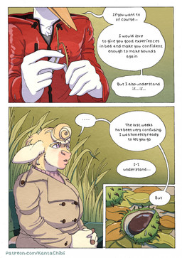 5_fingers anthro bench breasts clothed clothed_anthro clothed_male clothing duo feathers female fingers fur hoodie humanoid_hands interspecies male male/female on_bench page_number park park_bench sitting sitting_on_bench tan_body tan_fur text topwear white_body white_feathers kantachibli clover_(kantachibli) phillip_(kantachibli) avian bird bovid bovine cattle heron mammal pelecaniform comic english_text hi_res url