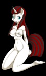 2012 3:5 alpha_channel anthro anthrofied biped blue_eyes breasts digital_media_(artwork) equid equine fangs female genitals grey_nipples hasbro hi_res horn kloudmutt kneeling mammal my_little_pony mythological_creature mythological_equine mythology navel nipples nude pussy simple_background solo tail teeth transparent_background unicorn vampire