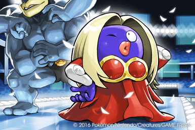 2_toes 4_arms 5_fingers barefoot belt biceps black_clothing blonde_hair blue_body blue_skin bottomwear breasts clothed clothing crowd dress faceless_character faceless_male feet female female_focus fingers fist group hair hand_behind_head hand_on_hip holding_fist humanoid_hands light lips lipstick long_hair looking_up makeup male multi_arm multi_limb muscular muscular_male not_furry on_stage one_eye_closed open_mouth pecs pink_lipstick pose purple_body purple_skin quads red_clothing shadow shorts smile solo_focus stage standing thick_lips toes topless wink naoki_saito nintendo pokemon pokemon_tcg generation_1_pokemon humanoid jynx machamp pokemon_(species) 2014 digital_drawing_(artwork) digital_media_(artwork) lighting official_art