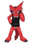 anthro biped bottomless clothed clothing electronics eyewear featureless_crotch glasses headphones looking_at_viewer male shirt simple_background solo standing tank_top topwear white_background heibanhikaru bandai_namco digimon axl_shoutmon fan_character digimon_(species) reptile scalie shoutmon absurd_res hi_res