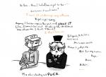 alcohol anthro beer beverage bottle bow_(feature) bow_tie clothing container crossed_arms dialogue drunk duo freddy_mask_(fnaf) hat headgear headwear machine male mask profanity security security_guard simple_background substance_intoxication text top_hat uniform white_background inkyfrog five_nights_at_freddy's five_nights_at_freddy's_2 scottgames freddy_(fnaf) toy_freddy_(fnaf) animatronic bear human mammal robot 2015 english_text