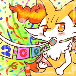 :3 ambiguous_anthro ambiguous_gender anthro biped blush confetti dipstick_tail food front_view markings mouth_closed object_in_mouth object_in_tail puffed_cheeks shrimp_(food) snout solo standing tail tail_markings text annyui0611 nintendo pokemon braixen canid generation_6_pokemon mammal pokemon_(species) 1:1 2022 digital_drawing_(artwork) digital_media_(artwork) half-length_portrait hi_res japanese_description japanese_text portrait translated translated_description