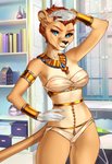 anthro armlet blue_eyes bracelet breasts cleavage clothed clothing cute_fangs ear_piercing fangs female fur hair hand_on_hip jewelry looking_at_viewer necklace orange_hair piercing short_hair skimpy smile solo tan_body tan_fur teeth narwhal_iv ah'lina_the_lioness felid lion mammal pantherine digital_media_(artwork) hi_res shaded