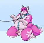 anthro balls bdsm belly big_belly black_body black_fur blue_eyes blush blush_lines collar erection foreskin fur genitals hair harness harness_only kemono kneeling leash leash_pull leashed_collar leashed_male looking_pleasured male moobs multicolored_body multicolored_ears multicolored_eyes multicolored_fur multicolored_tail overweight overweight_anthro overweight_male penis petplay pink_body pink_fur pink_hair roleplay simple_background smile solo tail thick_thighs tongue tongue_out white_body white_fur yellow_eyes reiko_u canid canine fox mammal true_fox 2025 hi_res