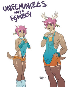 anthro beverage bottomwear clothed clothing container crossdressing crossdressing_male cup daisy_dukes denim denim_bottomwear denim_clothing denim_shorts drinking femboy hotpants juice_(beverage) male shorts solo standing transformation trojin stevie_(trojin) deer mammal multiple_images signature