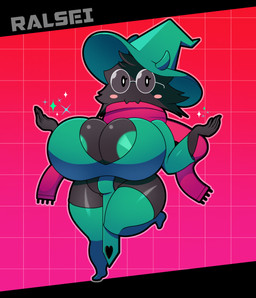 alternate_body_type alternate_breast_size anthro areola areola_slip big_breasts black_body black_fur blush breasts clothed clothing crossgender eyewear female fur glasses green_clothing hat headgear headwear horn looking_at_viewer mtf_crossgender particles pink_scarf scarf simple_background simple_eyes solo text thick_thighs anemonemisc deltarune undertale_(series) ralsei bovid caprine darkner goat mammal 2025 absurd_res digital_drawing_(artwork) digital_media_(artwork) english_text hi_res shaded