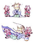 group height_reduction male playing akhts kaiketsu_zorori ishishi noshishi zorori canid canine fox mammal suid suina sus_(pig) wild_boar