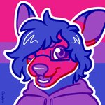 ambiguous_gender anthro bisexual_pride_colors clothed clothing eyewear freckled_face freckles glasses hair hoodie lgbt_pride looking_at_viewer one_eye_closed open_mouth open_smile outline pride_color_background pride_color_palette pride_colors rectangular_glasses short_hair simple_background smile smiling_at_viewer snout solo teeth tongue topwear white_outline wink winking_at_viewer cloudpie conditional_dnp lgbt_pride_month deer mammal 1:1 2021 bust_portrait clip_studio_paint_(artwork) digital_drawing_(artwork) digital_media_(artwork) icon portrait restricted_palette