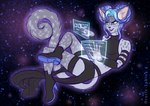 anthro blue_hair clothed clothing cyberpunk female footwear fur hacking hair magic markings shoes solo spots spotted_body spotted_fur tail oracle_sphinx deity felid feline mammal