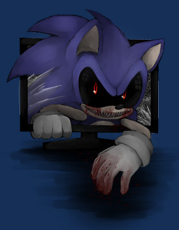 anthro blood blue_body blue_fur bodily_fluids clothing computer_monitor creepy demonic electronics evil_grin fur gloves handwear horror_(theme) looking_at_viewer male monitor nightmare_fuel red_eyes sharp_teeth smile solo static teeth shadalethehedgehog_(artist) creepypasta sega sonic.exe_(creepypasta) sonic_the_hedgehog_(series) sonic.exe eulipotyphlan hedgehog mammal alpha_channel hi_res
