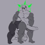 after_transformation anthro_to_taur balls big_balls big_penis frontal_taur_genitals frontal_taur_penis fusion genitals green_eyes green_spot_color grey_background grey_body grin hand_on_leg hand_on_own_leg huge_balls huge_penis humanoid_genitalia humanoid_penis hyper hyper_balls hyper_genitalia hyper_penis long_penis male merging muscular muscular_arms muscular_male muscular_taur nipples pecs penis simple_background smile solo teeth transformation melaisen alvin_(melaisen) bear giant_panda mammal taur 1:1 2021 absurd_res digital_drawing_(artwork) digital_media_(artwork) full-length_portrait hi_res portrait spot_color