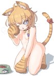 animal_arms animal_legs bdsm bell bell_collar blonde_hair bow_tie braided_hair collar female flat_chested hair inner_ear_fluff nude paws pet_food petplay roleplay simple_background solo tuft white_background gingitsune_(artist) cookie_(touhou) meguru_(cookie) animal_humanoid cat_humanoid felid felid_humanoid feline feline_humanoid humanoid mammal mammal_humanoid