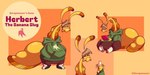 antennae_(anatomy) anthro bangs bottom_heavy bowl_cut clothing hoodie long_neck male overweight solo tail thick_tail topwear slugrancher herbert_(slugrancher) banana_slug gastropod mollusk slug 2:1 model_sheet