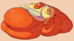 anthro arm_rolls belly belly_on_ground belly_overhang belly_rolls big_belly big_butt blobby blush bottomless butt chubby_cheeks clothed clothing double_chin eyebrows eyes_closed fat_rolls fur huge_belly huge_butt huge_moobs huge_thighs hyper hyper_belly hyper_butt hyper_thighs leg_rolls male moobs morbidly_obese morbidly_obese_anthro morbidly_obese_male navel neck_rolls obese obese_anthro obese_male orange_body orange_fur overweight overweight_anthro overweight_male paws relaxing shirt shirt_only simple_background sitting solo spread_arms thick_arms thick_thighs tight_clothing tongue tongue_out topwear topwear_only wide_hips yellow_body yellow_clothing yellow_fur yellow_shirt yellow_topwear wiishyishii animal_crossing nintendo teddy_(animal_crossing) bear mammal 2023 absurd_res hi_res