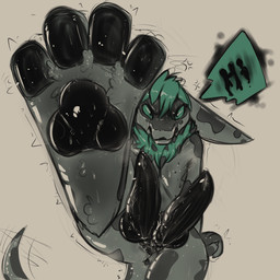 angry animal_genitalia anthro anus black_flesh bodily_fluids dripping feet foot_fetish genital_fluids genital_slit genitals green_eyes knot knotted_penis leaking_precum long_ears looking_at_viewer male musk pawpads penis precum precum_drip solo sweat tapering_penis paleguy grunt_(jeddy) splynter 1:1 hi_res
