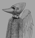 2024 alternate_costume anthro armor black_and_white dinosaur dumetummy69 fang_(gvh) feathered_wings feathers female gambeson goodbye_volcano_high headgear helmet knight_helmet monochrome pterodactylus pterosaur reptile scalie sketch snout solo wings